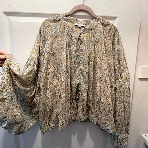 Floral Blouse with cinched elastic waist